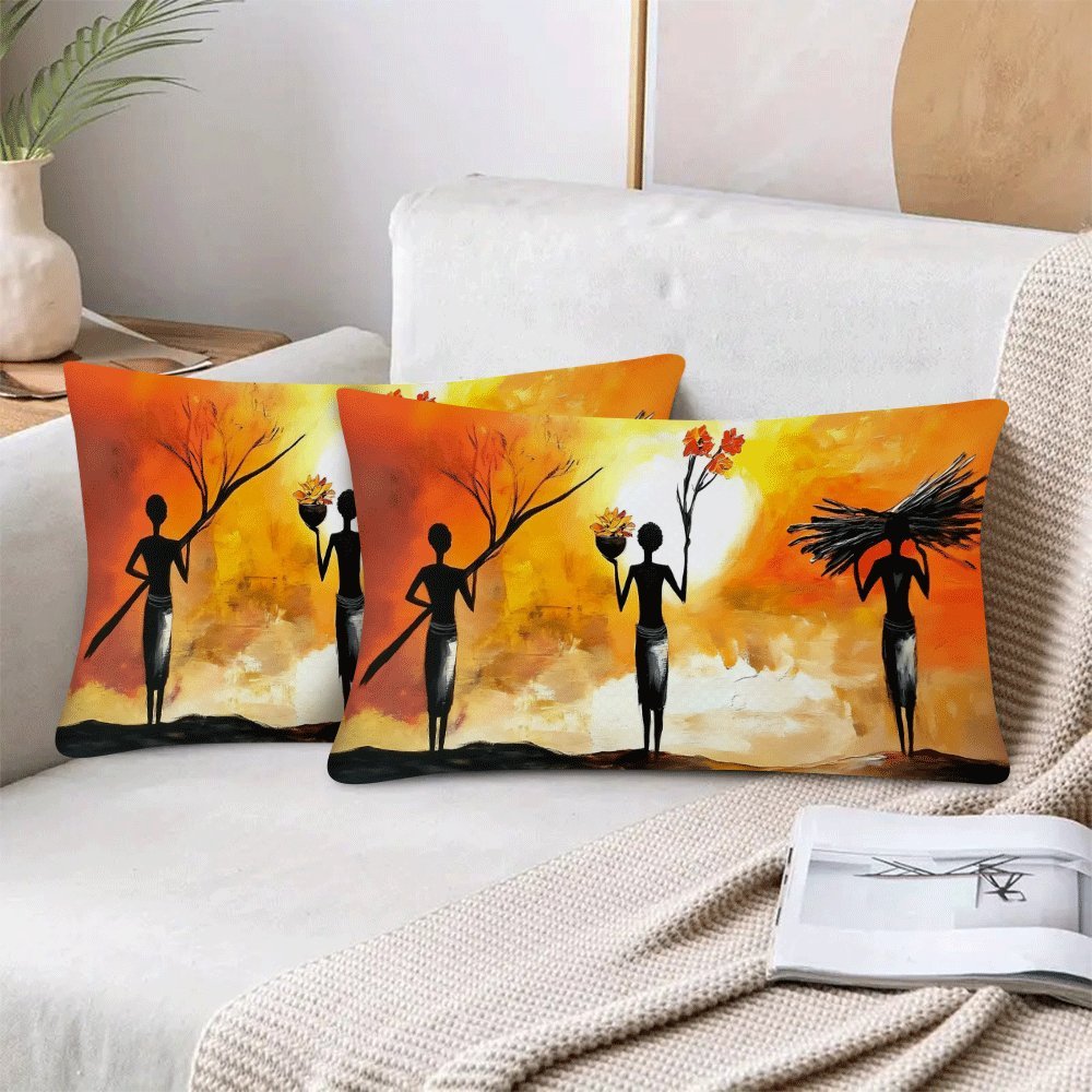 Get two sets of African Women Art Flannel Pillow Covers in a pack, measuring 50.8x30.48 cm each. These casual style covers are perfect for all seasons, and can be easily machine washed thanks to the zipper closure. Add a touch of love theme decorative