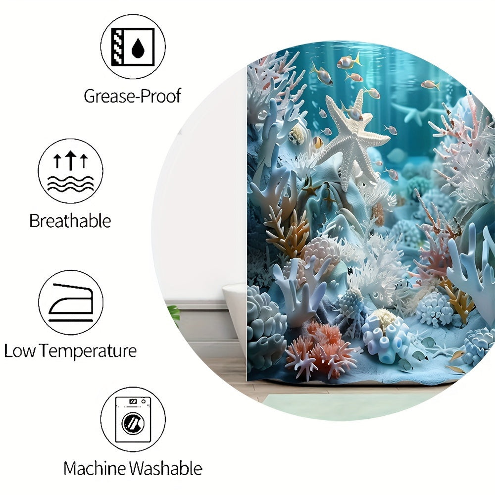 Набор занавесок для душа в океанском стиле с принтом ракушек и морских звезд, включает водонепроницаемую занавеску, нескользящий коврик, крышку для унитаза, коврик для ванной, 12 пластиковых крючков для домашнего декора.
