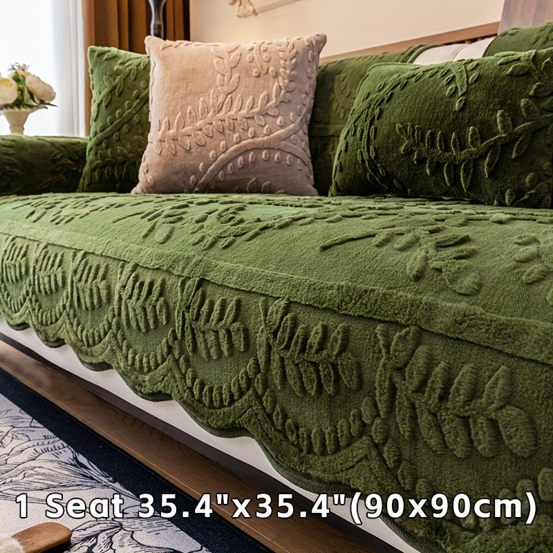 Plush leopard print sofa cover made of thick faux fur, pet-friendly, non-slip, fits various sofa sizes. Perfect for living room, bedroom, or office decor.