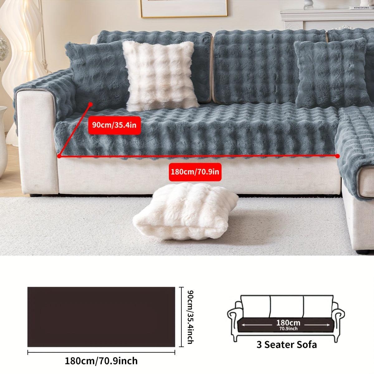 1pc Thick Plush Sofa Cover - Imitation Rabbit Material, Perfect for Winter, Protects Furniture in Bedroom, Office, Living Room.