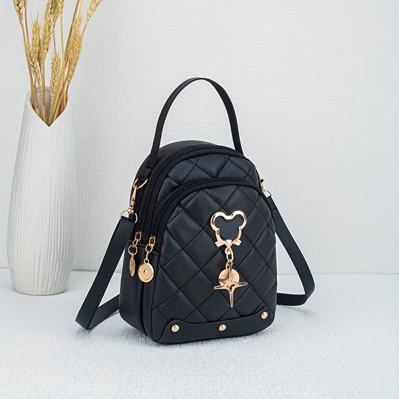 Stylish plaid mini backpack with mouse ear design and dual zipper closure from Guangzhou.