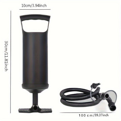 Black Portable Manual Air Pump with 3 Adapter Sizes - Perfect for Inflating Beds, Pool Toys, Balloons, and Boats