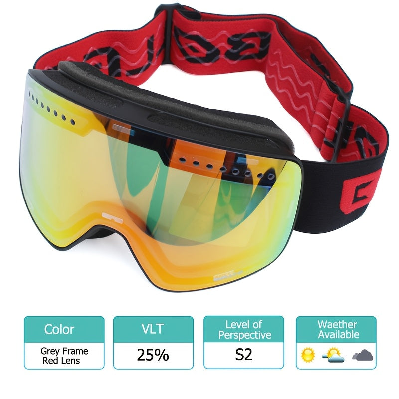 BOLLFO Anti-Fog Ski Goggles for Adults with Magnetic Double Layer Lens, Durable Frame, and Multiple Color Options.