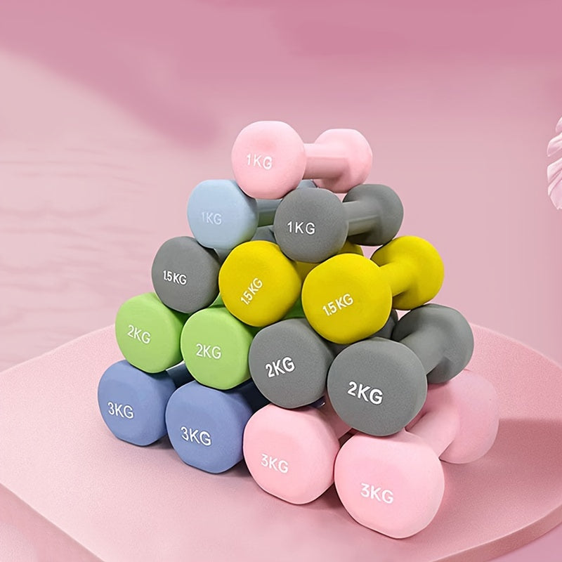 1pc 2kg dumbbell in pink/blue/black colors, made of solid cast iron for home gym. Durable and stylish fitness accessory for both men and women.