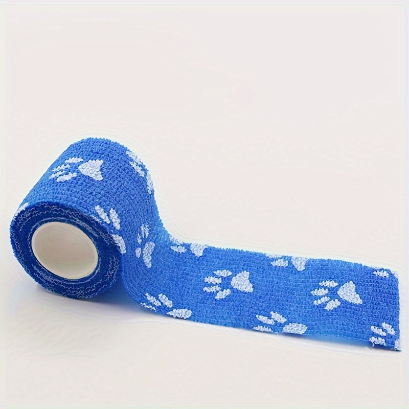 6 cute paw print self-adhesive bandages for dogs, elastic and self-adherent for wrist and ankle wrapping.