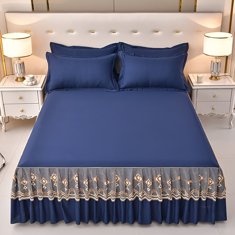 Luxury 3pcs Tassel Lace Bed Skirt Set - Soft, Breathable, Non-Slip, Allergy-Friendly, Machine Washable - Ideal for Bedroom, Guest Room, Hotel Decor.