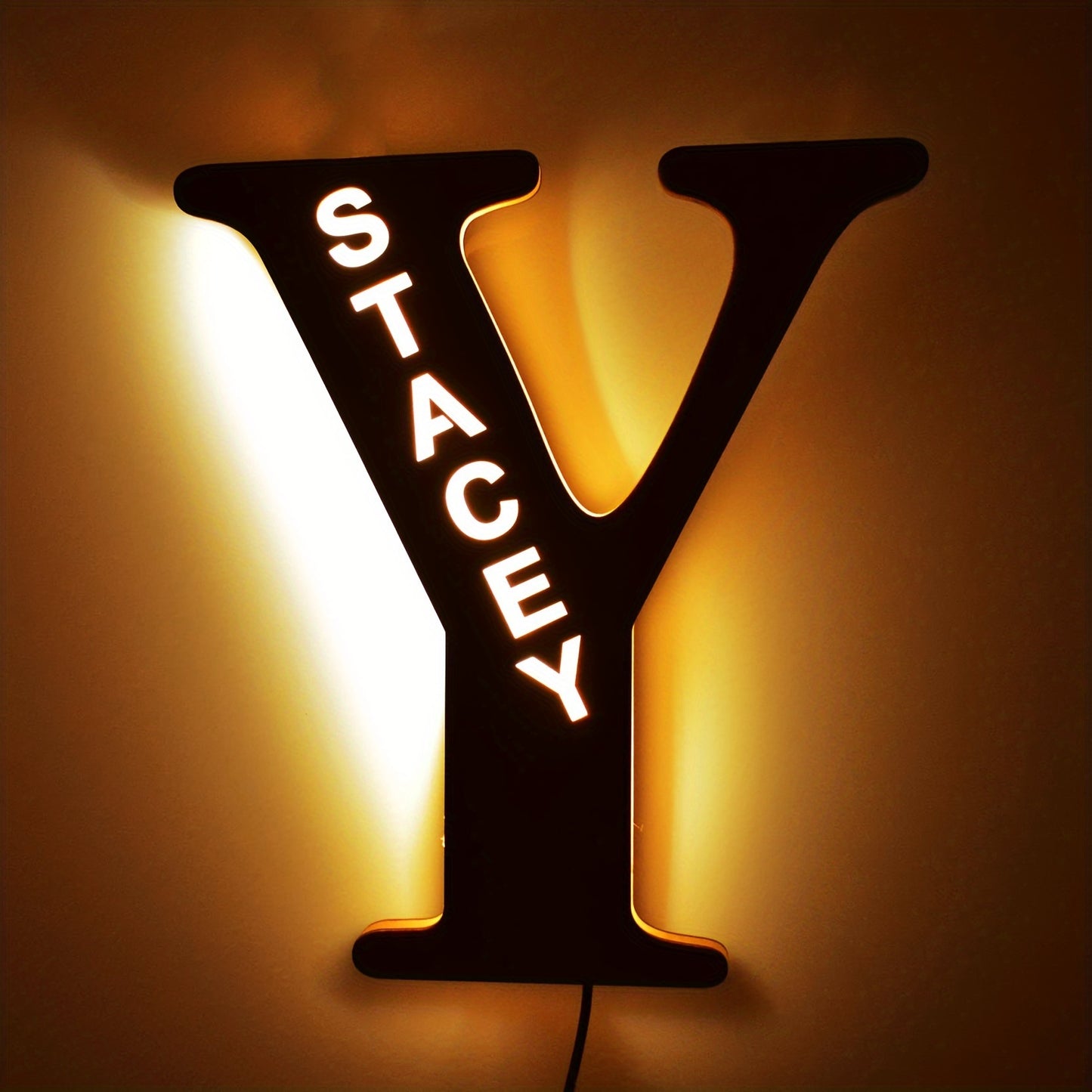 Custom LED letter night light for couples, friends, and family - personalized wooden wall lamp powered by USB. Ideal for bedroom decor with custom uppercase letters.