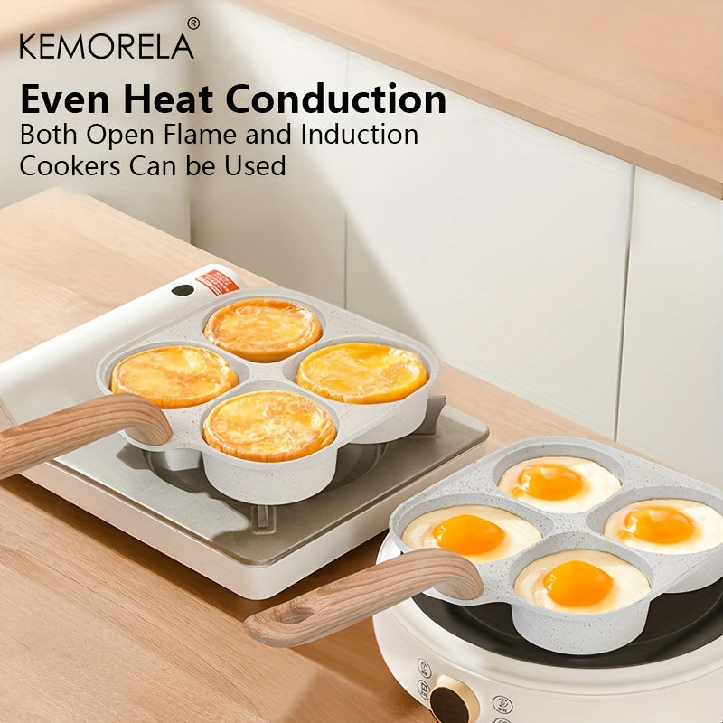 Experience the versatility of the KEMORELA 4-Section Non-Stick Frying Pan, designed for perfectly cooking eggs, burgers, and more. This pan is dishwasher safe and features a wooden handle, making it both convenient and stylish. Suitable for both