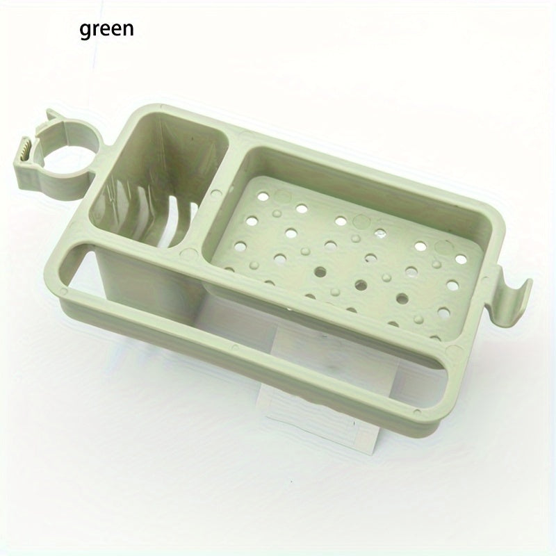 This plastic soap holder caddy with a drain is perfect for keeping your sink organized. It has open storage for sponges, cloths, and brushes, and requires no electricity. This kitchen and bathroom accessory is a must-have!