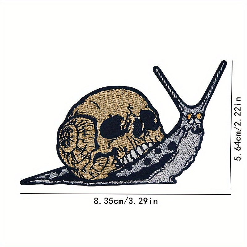 Skull Snail Embroidered Patch - A Trendy Choice for DIY T-Shirts, Crafts, Bags, and Hats - Iron-On/Sew-On Applique Badge