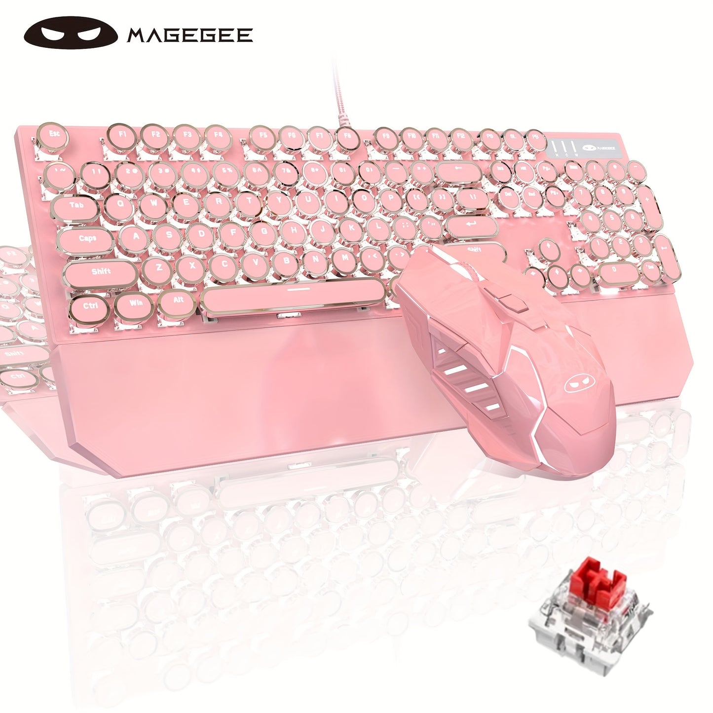 MageGee Typewriter Mechanical Gaming Keyboard with RGB Rainbow Backlit Round Keycaps suitable for Game and Office use on Windows, Laptop PC, and Mac.