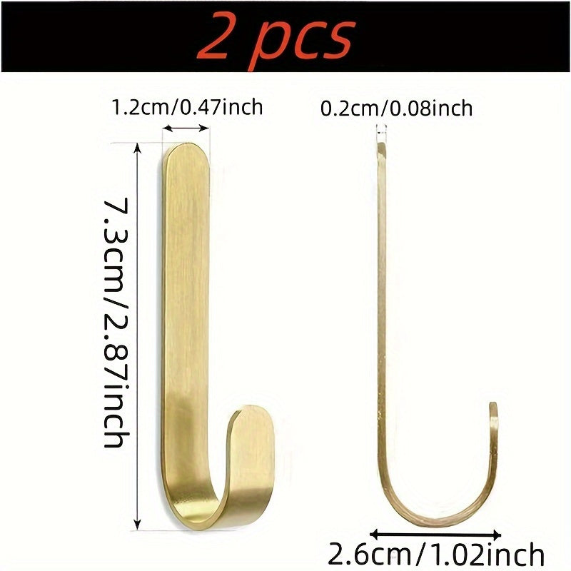 Ishonchli 2 ta Elegant Brass Utility Hooks to'plami - Palto, kalitlar, sumkalar va yomg'ir shlyapalarini joylashtirish uchun ko'p funksiyali devorga o'rnatiladigan tashkilotchi - O'rnatish oson, joyni tejovchi va turli xonalar uchun zanglamaydigan.