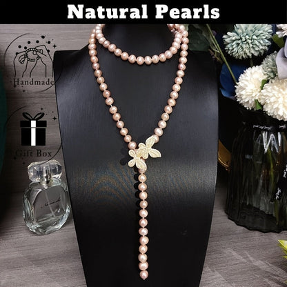 Luxurious Freshwater Pearl Sweater Necklace in Light Purple, Versatile Fashion Accessory for Women, Multi-Layer and Chic Design Ideal for Mother's Day or Parties, Comes with Gift Box - Minor Imperfections Enhance its Unique, Random, Luxury Look.