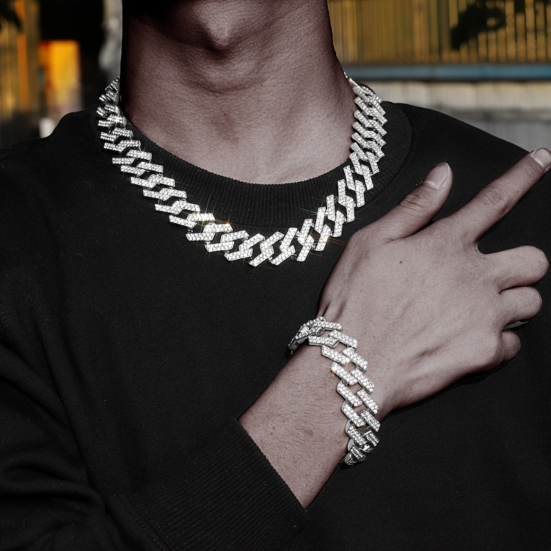 Hip hop jewelry gift: Cuban link chain necklace iced out with rhinestones for men and women