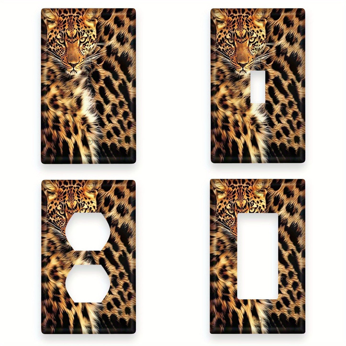 Leopard fur print wall plate cover for indoor and outdoor home decor.