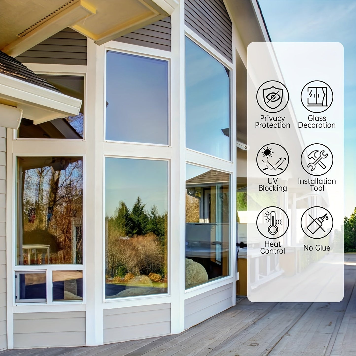 PVC Classic One Way Privacy Window Film - Easy Peel and Stick Installation, 3mil Thickness - Reflective Mirror Film Blocks Sunlight and UV Rays for Daytime Privacy at Home or Office