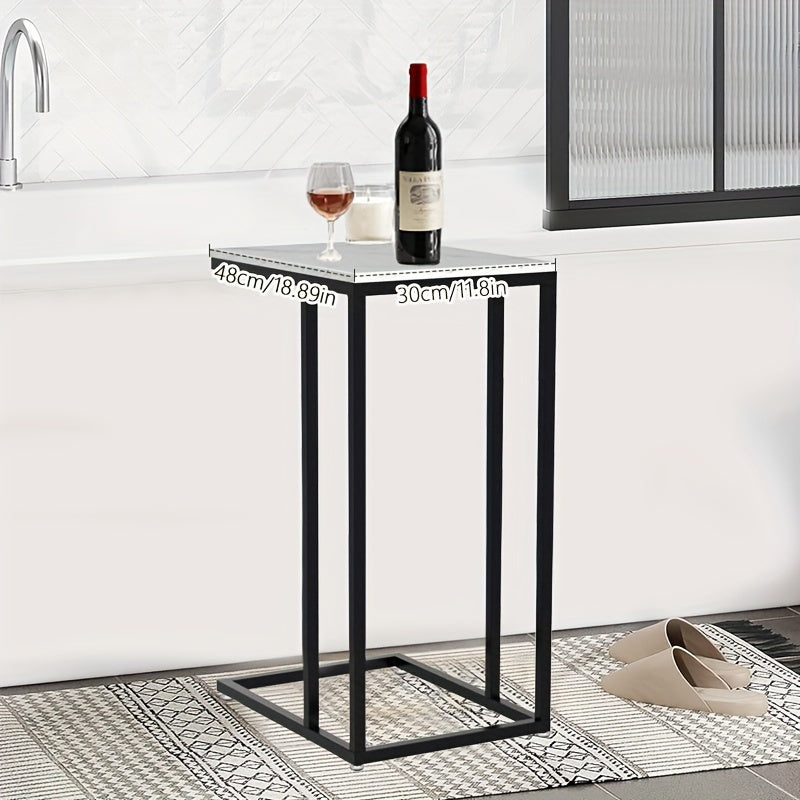 Modern C-Shaped End Table for Couch, Sofa, and Bed - Large Desk Surface for Living Room or Bedroom - Constructed with Zinc-Plated Steel Pipe and E1 Paint-Free Environmental Protection Board