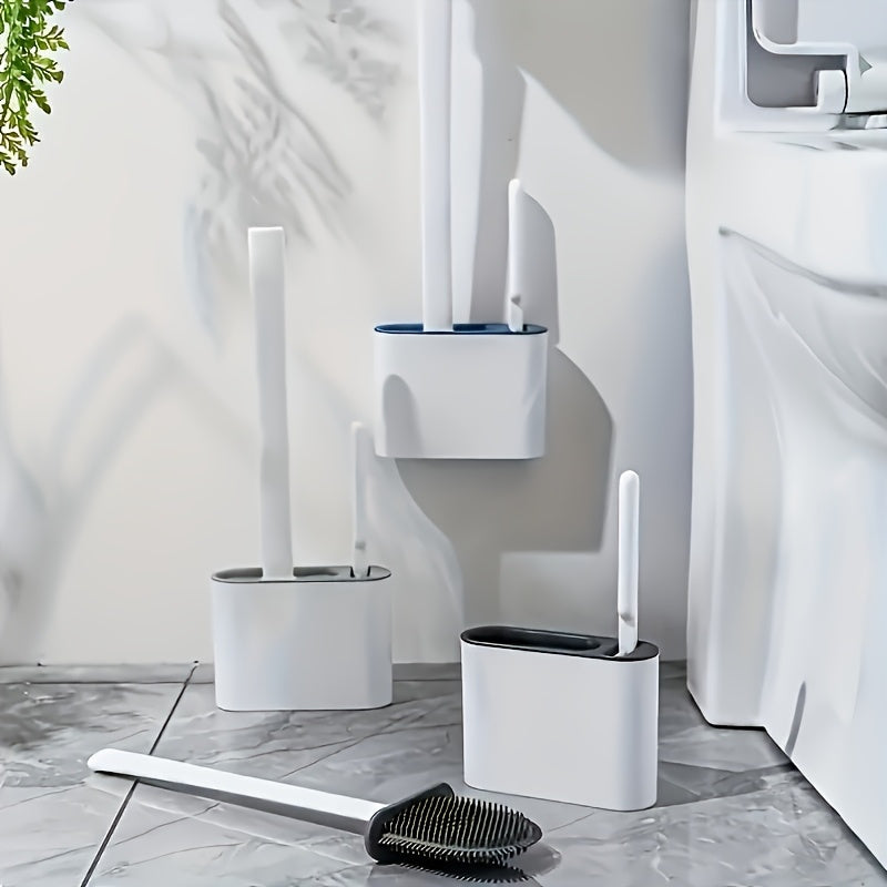 Wall-mounted Modern Toilet Brush Set that is Quick Drying, Leak-Proof, and Odor-Free, made of Plastic with Brush and Holder for bathroom cleaning.