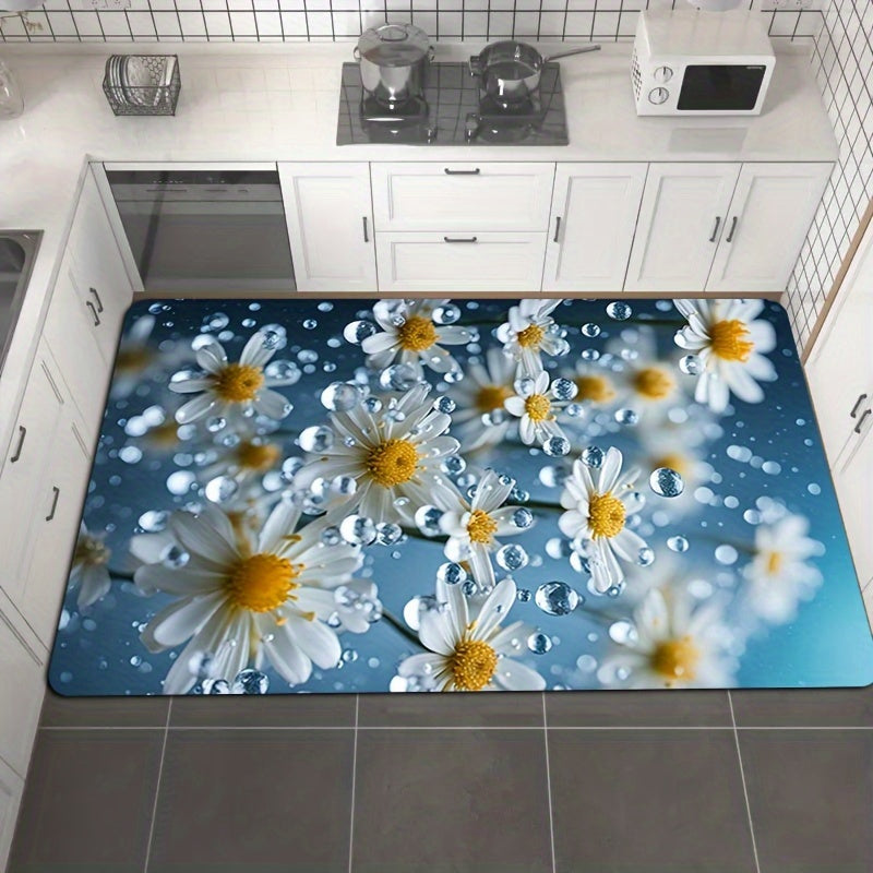 1pc Small Daisies In the Rain Soft Thickened Bathroom Carpet, Kitchen Floor Mat, Living Room Carpet, Bedroom Carpet, Interior Door Floor Mat, Machine Washable Entry Door Carpet, Decorative