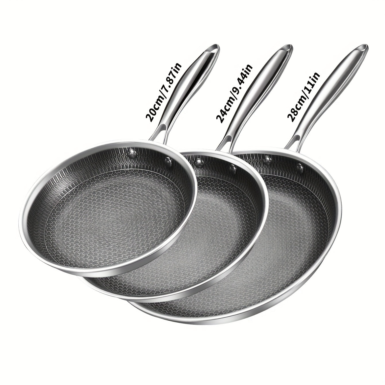 Stainless Steel Non-Stick Frying Pan - Available in Multiple Sizes (19.81cm, 23.88cm, 27.94cm) - Hand wash recommended - Suitable for Smooth Surface Induction Cooktops - Durable Kitchen Cookware for Gas, Eggs, Pancakes, and Steaks.