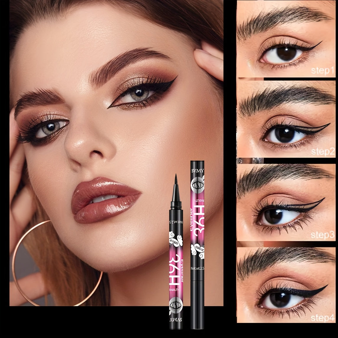 12pcs Extra Slim Black Liquid Eyeliner, Waterproof and Long-lasting