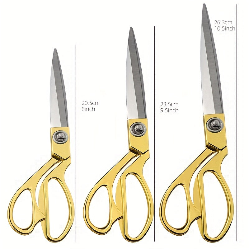 Ultra sharp stainless steel tailor scissors with golden-tone alloy handle - ideal for crafting, office, and home use, offering durable and precise cutting for sewing.