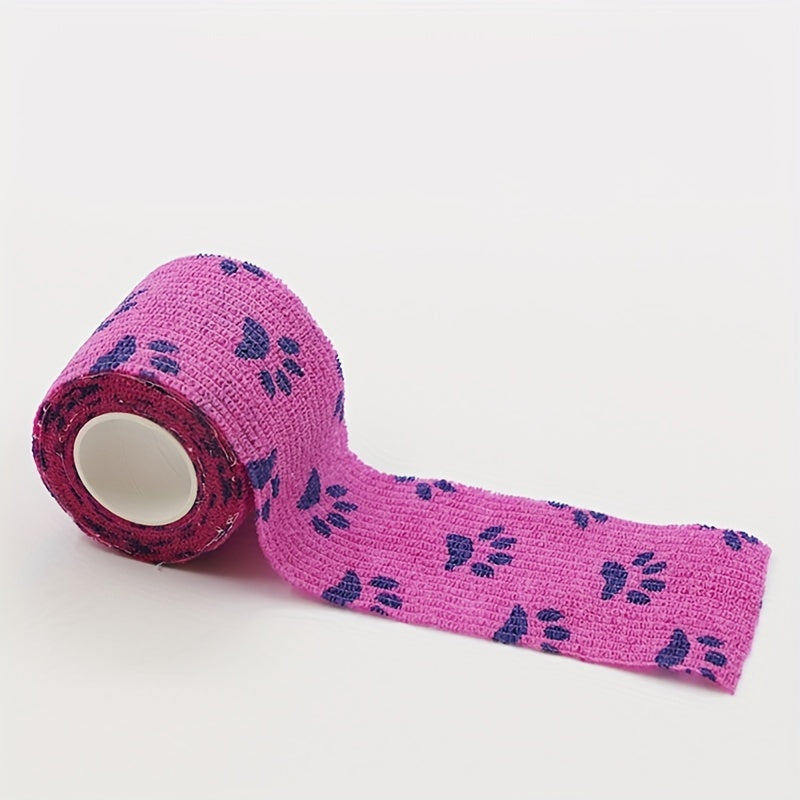 6 cute paw print self-adhesive bandages for dogs, elastic and self-adherent for wrist and ankle wrapping.