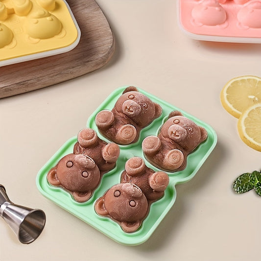 Novelty Silicone Bear Ice Cube Trays with Lid - Fun Cartoon Ice Ball Maker, Flexible Pop Molds for Ice Cream, Food Grade Material, Easy Release Mold for Whiskey, Cocktails, and Homemade Treats