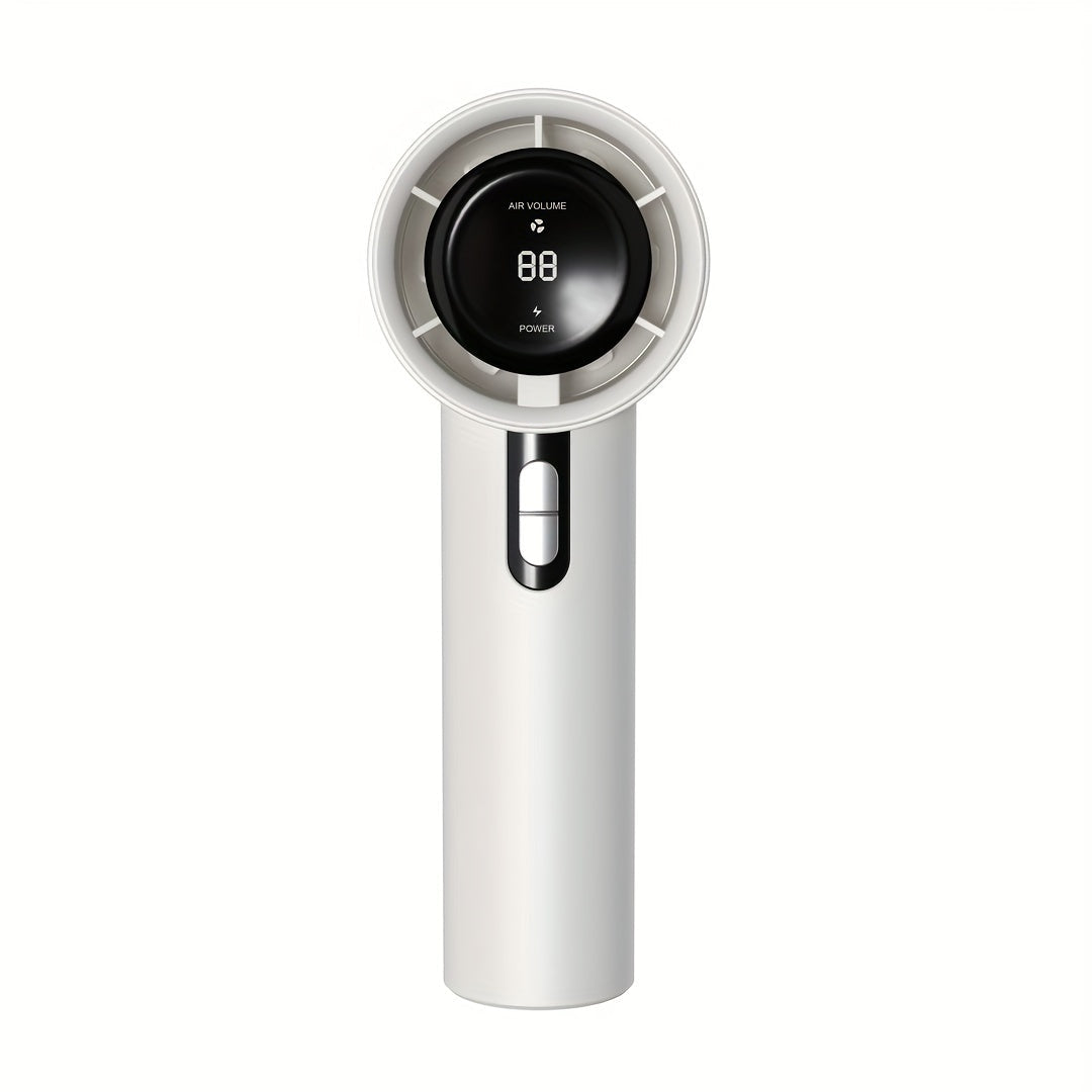 Adjustable speed settings handheld fan, rechargeable via USB, ideal for outdoor use, students, and as a gift, with long-lasting battery life.