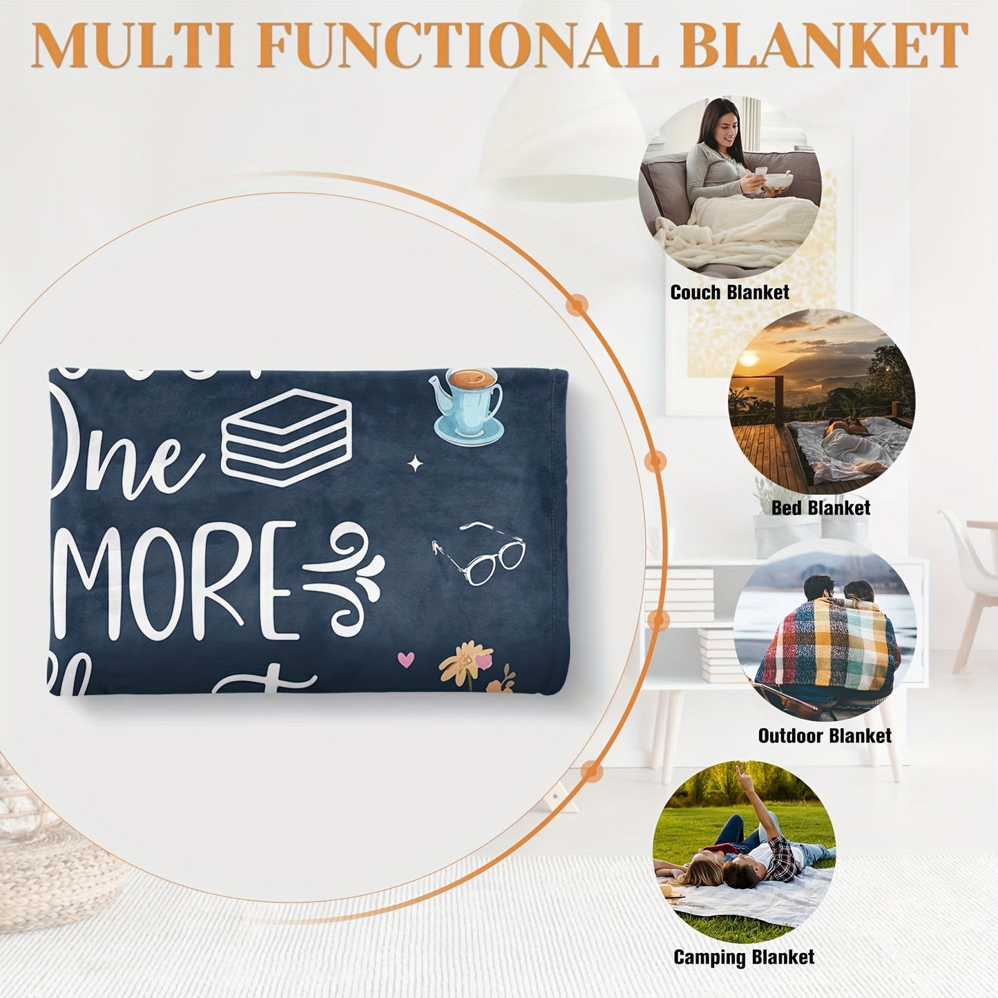 Modern Flannel Throw Blanket for Book Enthusiasts, Easy to Clean in Washing Machine, Printed with "Just One More Chapter" Design, Versatile Cozy Knitted Blanket for Year-Round Use, Ideal Present for Bookworms, Couch Throw - Made from 100% Polyester.