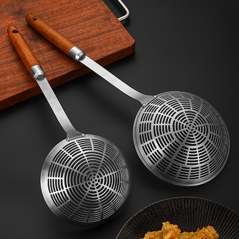 Bestseller: Stainless Steel Deep Fry Strainer Spoon - Perfect for Draining Oil from Noodles and Dumplings, Anti-Scald Design