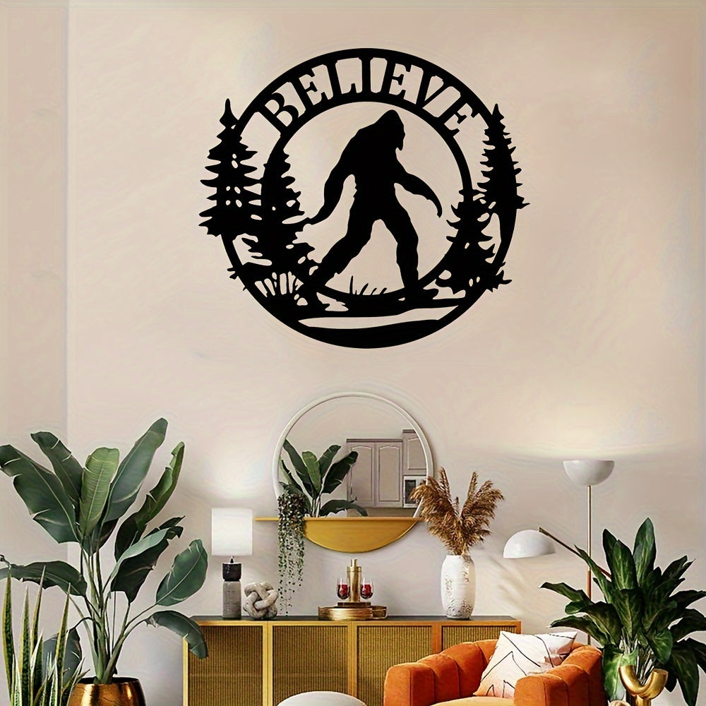 Customized Metal Bigfoot Wall Art - Personalized Forest Landscape with Name, Mythical Mountain Creature Silhouette Decoration for Home, Suitable for ages 14 and up