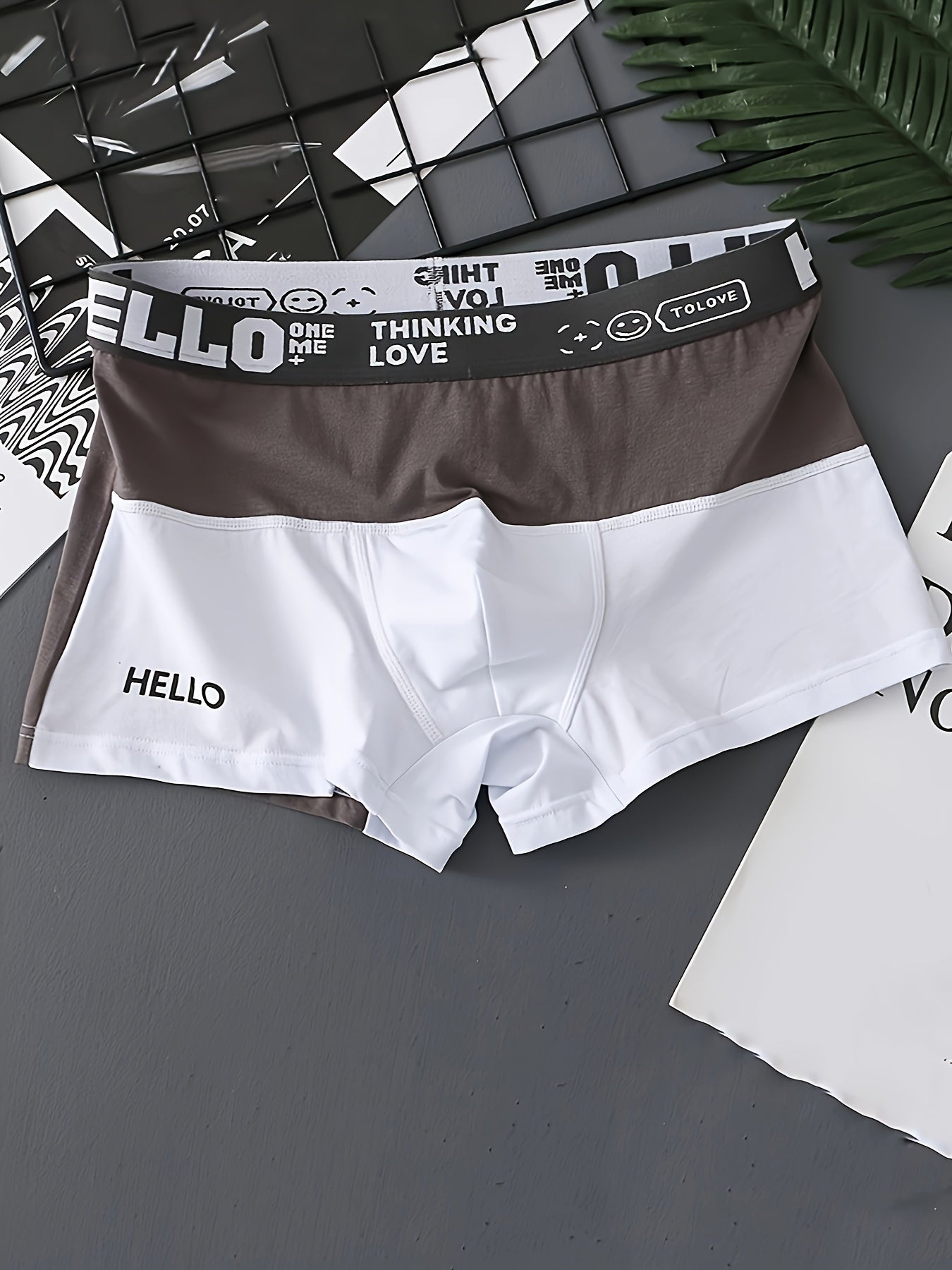 Men's cotton blend boxer briefs in fashion color block design for daily wear. Features breathable and comfy boxer trunks suitable for teenagers.