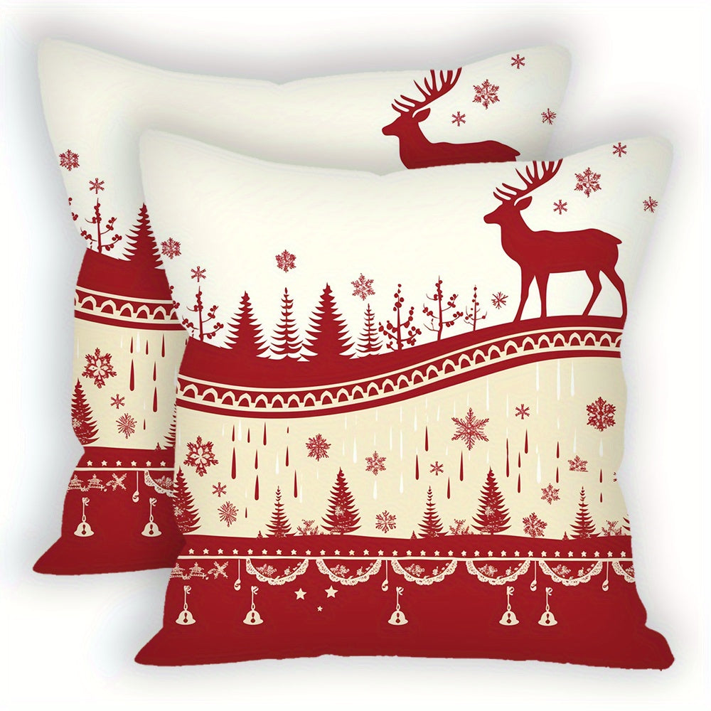 Two-piece set of festive Merry Christmas throw pillow covers. These covers are made from soft and comfortable material, making them perfect for enhancing the decor of your living room, bedroom, or car. Each cover is square-shaped and measures 45.72x45.72