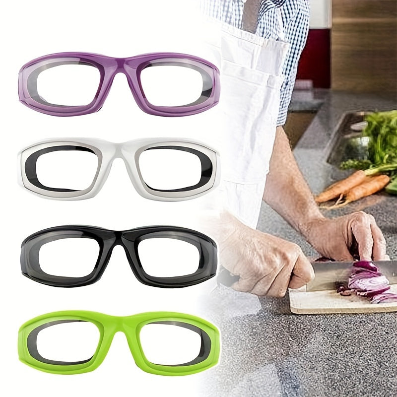 Kitchen Onion Cutting Goggles designed to protect eyes during chopping, made from anti-spicy material and splash-proof coating. Suitable for use in the kitchen to guard against eye irritation. Crafted from food-grade plastic for safety.