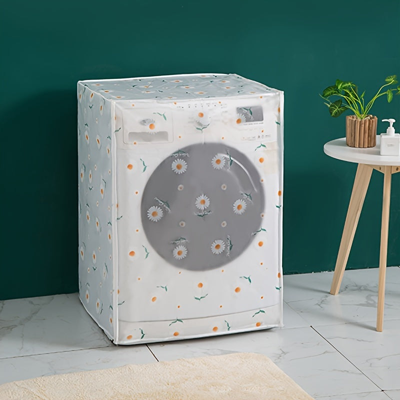 Translucent PEVA Washing Machine Cover fits Front-Loading & Roller Models, with Colorful Pattern Design, for dust protection.