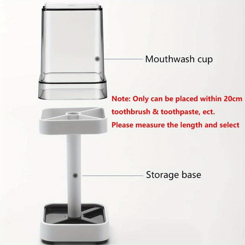 White Plastic Toothbrush Holder with Cup and Lid for Traditional and Electric Toothbrushes – Organize Dental Floss, Razors, and More on Your Bathroom Countertop without Needing Electricity. Modern and Transparent Cover for Toothbrushes and Toothpaste