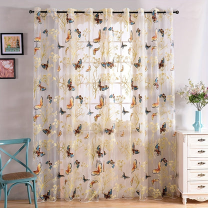 Elegant Butterfly Print Sheer Curtain with Grommet Top - Tulle Window Treatment for Bedroom, Office, Kitchen, Living Room, or Study - Stylish Home Decor Piece