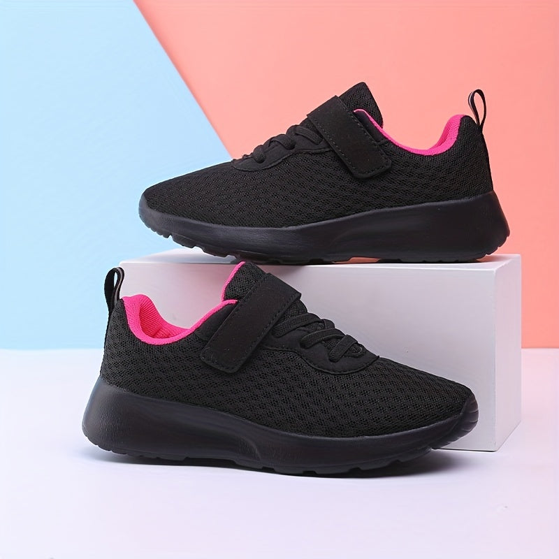 Mesh running shoes for girls with casual athletic style, magenta accent, available in sizes 28-40. Perfect for spring and fall with EVA sole and PU insole.