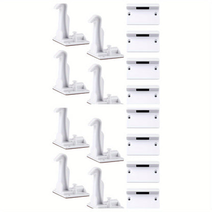 This set includes 8 child safety cabinet latches made of ABS material that is phthalate-free. They are easy to install with no drilling required, providing a secure fit. The invisible locks are perfect for drawers and countertop overhangs, recommended