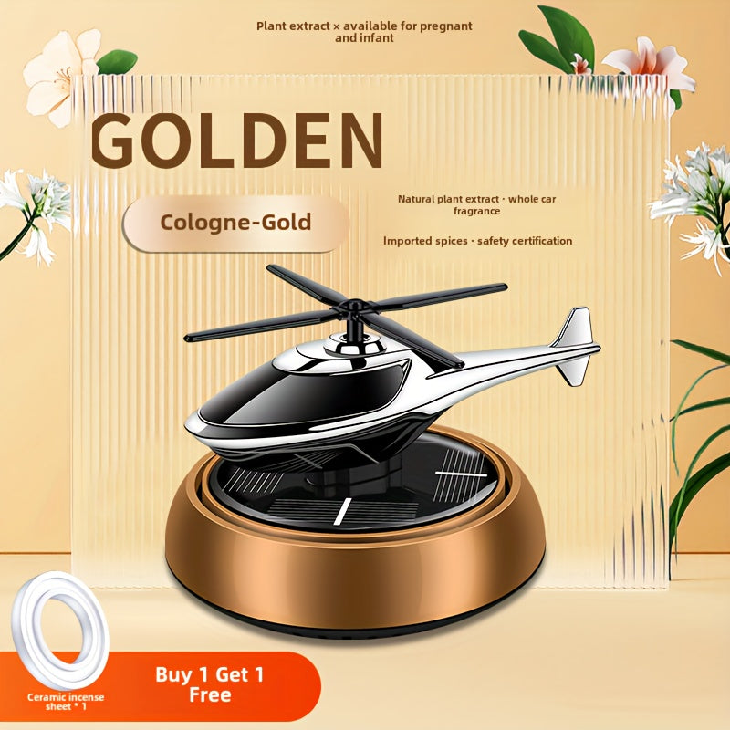 Car perfume diffuser with solar-powered aromatherapy helicopter decoration and air freshener. Ideal car accessory gift.