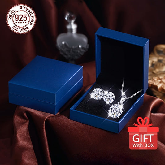 Stylish Jewelry Set for Women, made with 925 Sterling Silver, 4.94g/0.174oz, Featuring Sparkling White Ice Round Synthetic Cubic Zirconia, Hypoallergenic. Ideal for Gifting on Christmas, New Year, Birthdays, Valentine's Day, Mother's Day. Comes in a Gift