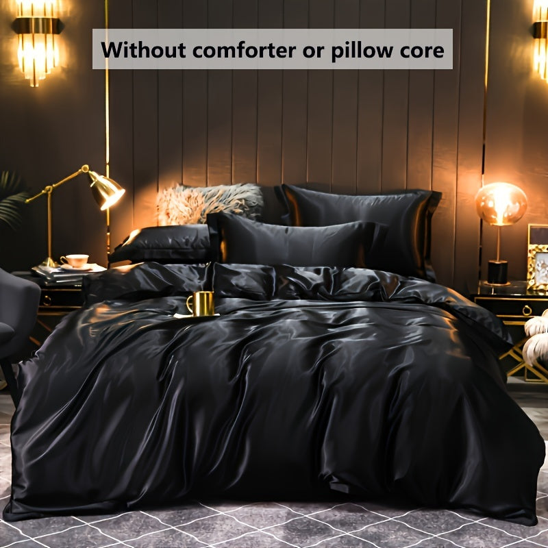 Three solid color satin duvet covers, silky and soft to the touch. Skin-friendly and comfortable, with breathable and sweat-absorbent properties. Perfect for bedrooms and living rooms. Set includes one duvet cover, two pillowcases, no duvet insert