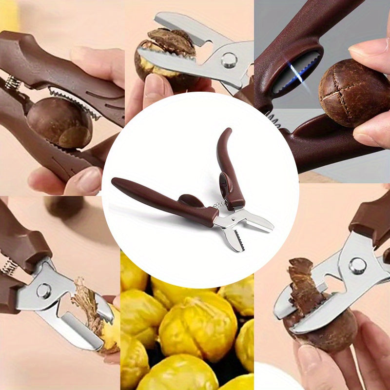 Stainless Steel Chestnut Opener with Ergonomic Grip and Food Processing Accessory - Nutcracker Tool for Kitchen and Dining