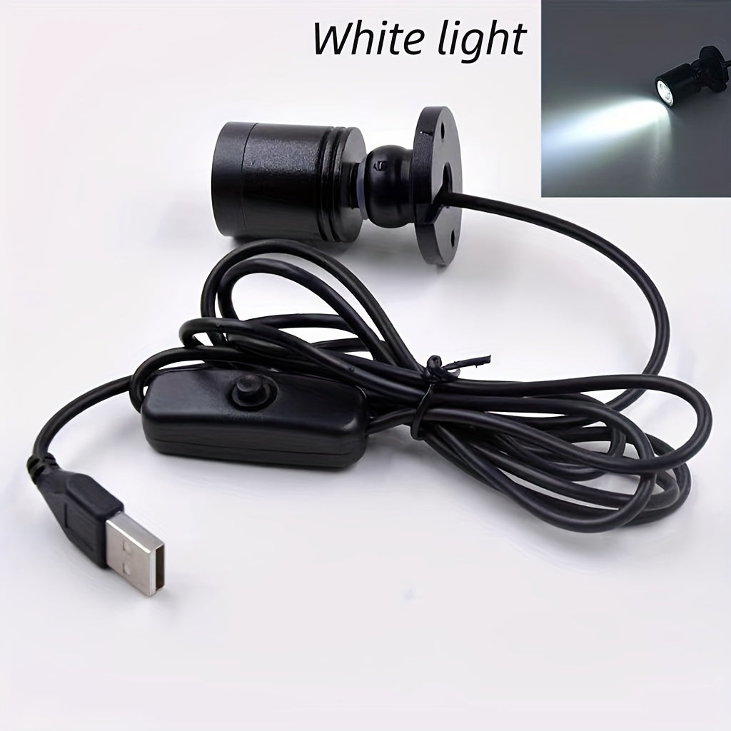 USB-Powered Mini LED Spotlight with 146.3cm Cable for various uses, in Cold White, Warm White, Green, Red, Blue, Yellow.