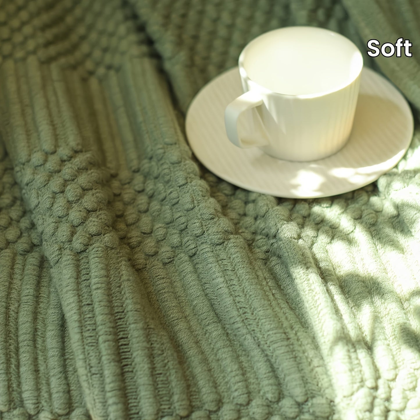 Stay cozy with our Soft Textured Throw Blanket - Stain-Resistant and Versatile for Couch, Bed, Office, and Travel - Easy to Clean and Machine Washable - Green Tan, available in two sizes: 127cm x 152.4cm / 152.4cm x 80"