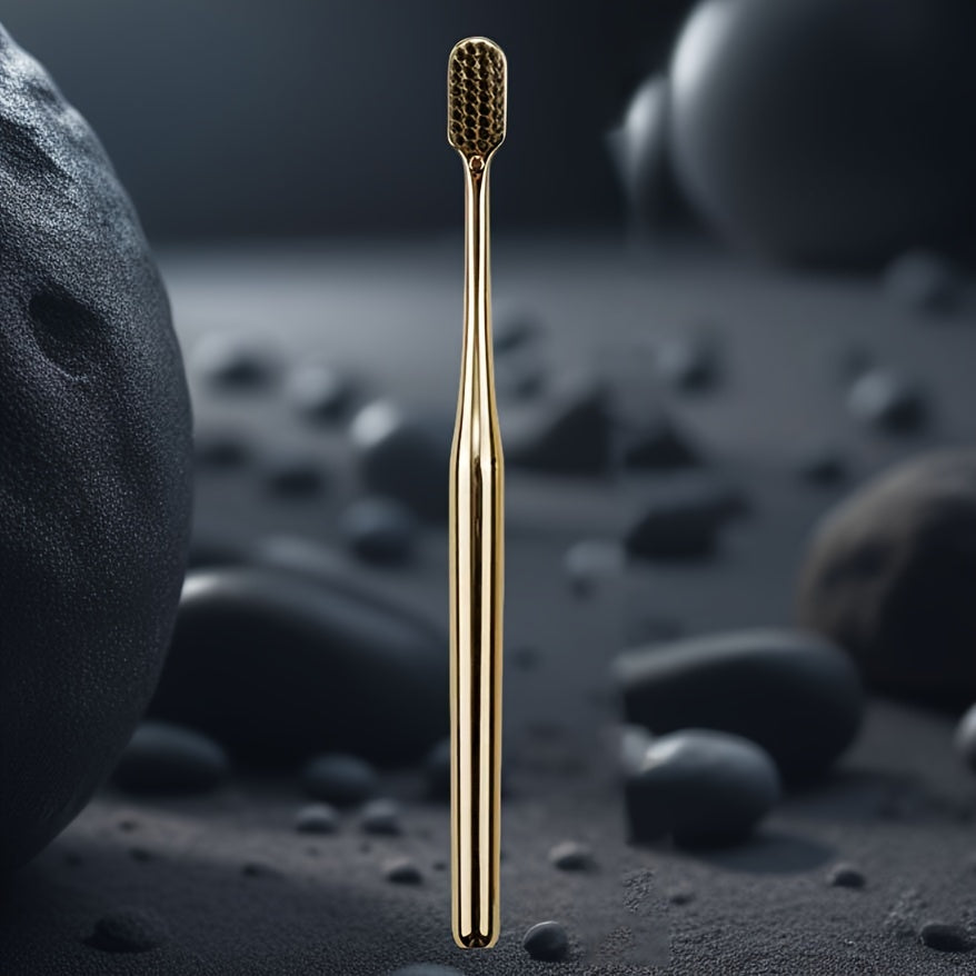 High-end gold and silver plated toothbrush with bamboo charcoal fiber bristles for deep cleaning oral care; individually packaged for couples or adults.