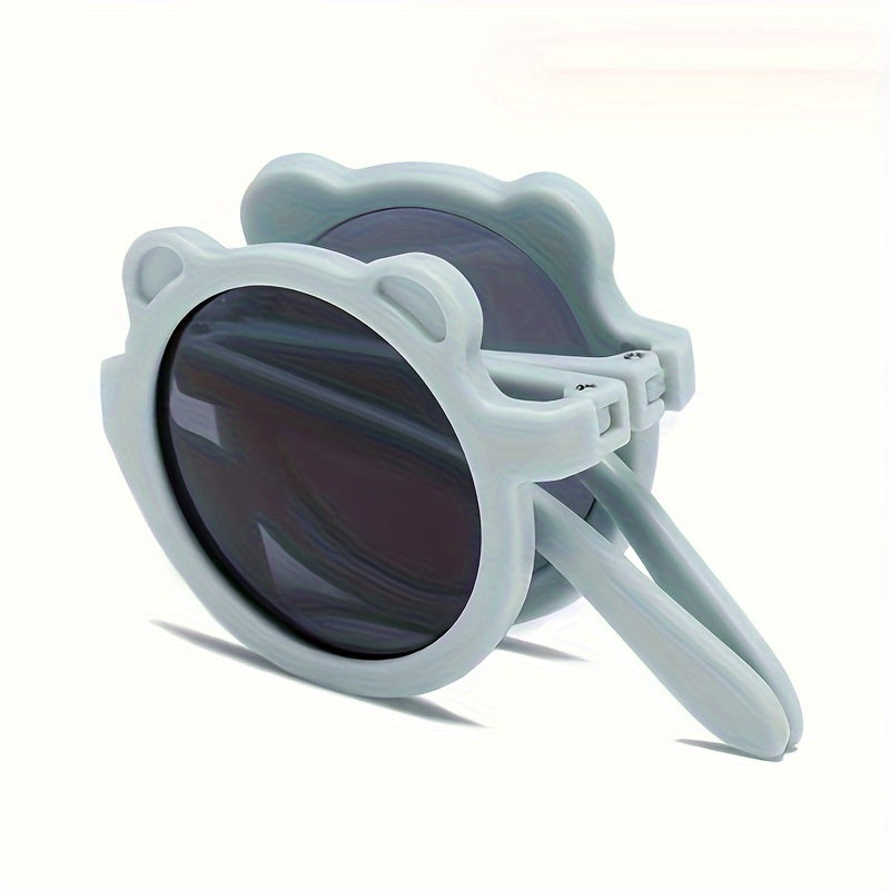 Portable folding fashion glasses for boys and girls with a cute, sweet, trendy cartoon bear design.