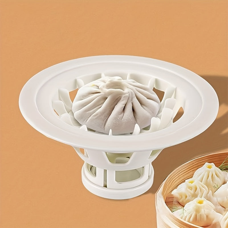 This kitchen gadget is a Flower Shaped Steamed Bun and Dumpling Maker, made of plastic pastry pie mold that is safe for food contact. It is the perfect tool for making homemade buns and dumplings, a must-have kitchen utensil for any cook.