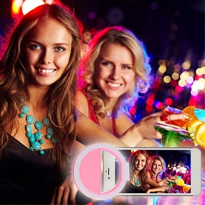 Portable LED ring light for phone to enhance face beauty during live streaming and selfies.